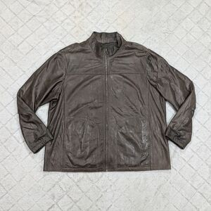 Overland Jacket Mens 3XL Brown Leather Full Zip Lined Biker